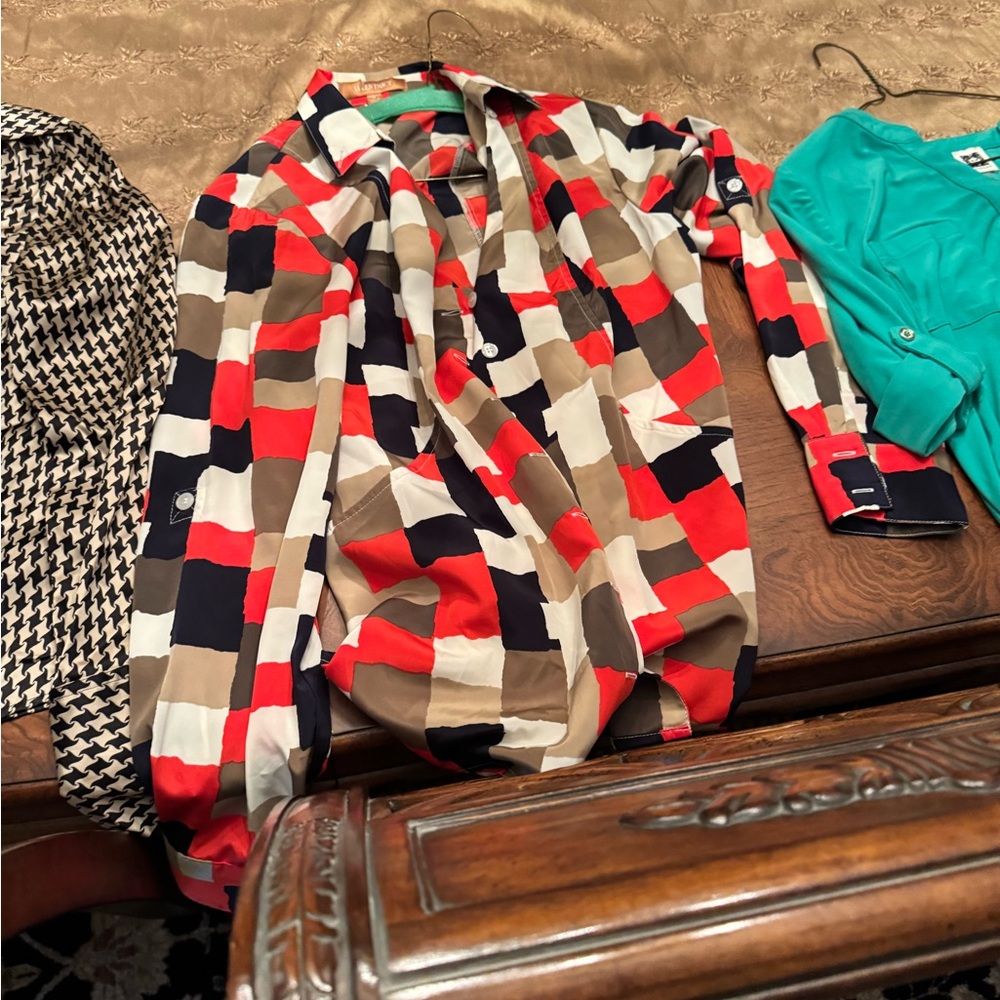 Ralph Lauren Red and Brown Geometric Blouse